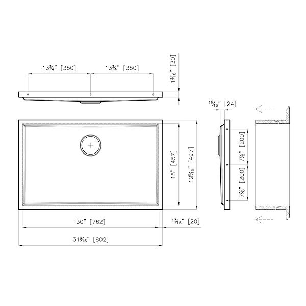 Sink Phantom Base Gold 30″ x 18